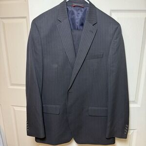 Chaps Men's Two Piece Suit Black Striped Waist 38 Jacket 44L